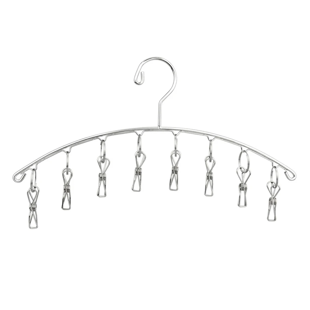 

2pcs Stainless Steel Heavy Duty Clothes Drying Rack Wind Resistant Laundry Hanger With 8 Clips For Socks Towels Underwear