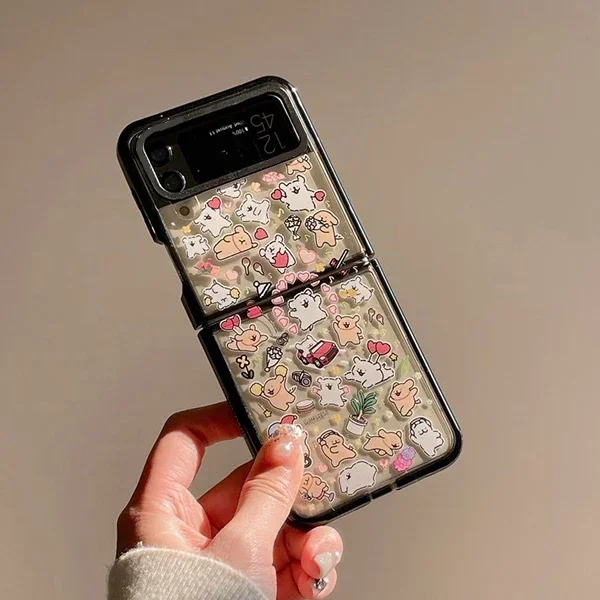 Bonito jogando caso do telefone do cão, Shell duro, tampa traseira para Samsung Galaxy Z Flip 5, 4, 3, ZFlip3, ZFlip4, ZFlip5