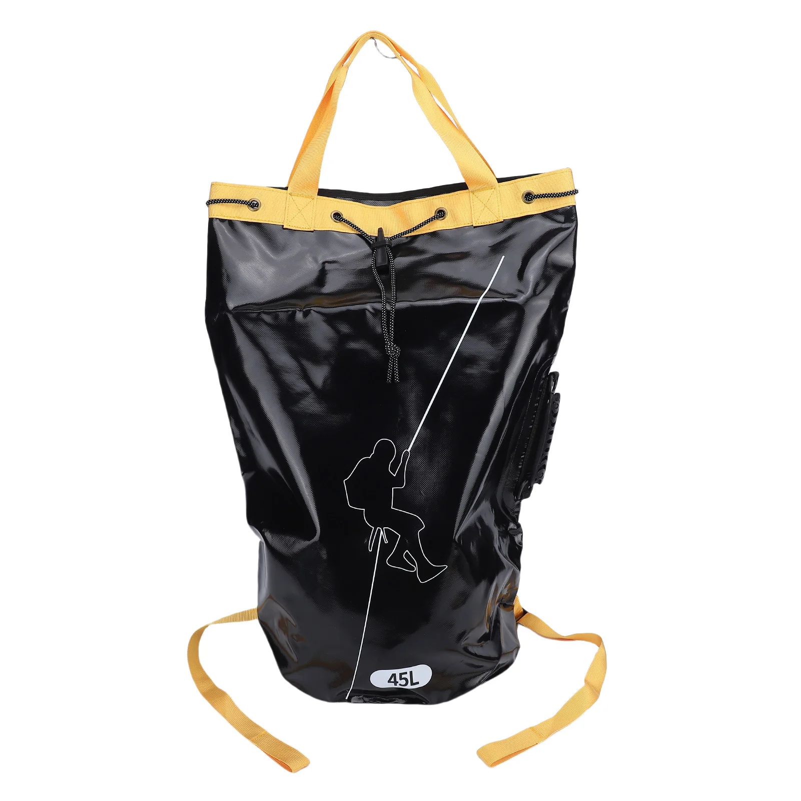 Black Climbing Rope Bag Wide Opening Drawstring Closure Caving Rope Bag Shoulder Straps Water Resistant Rescue Rope Backpack