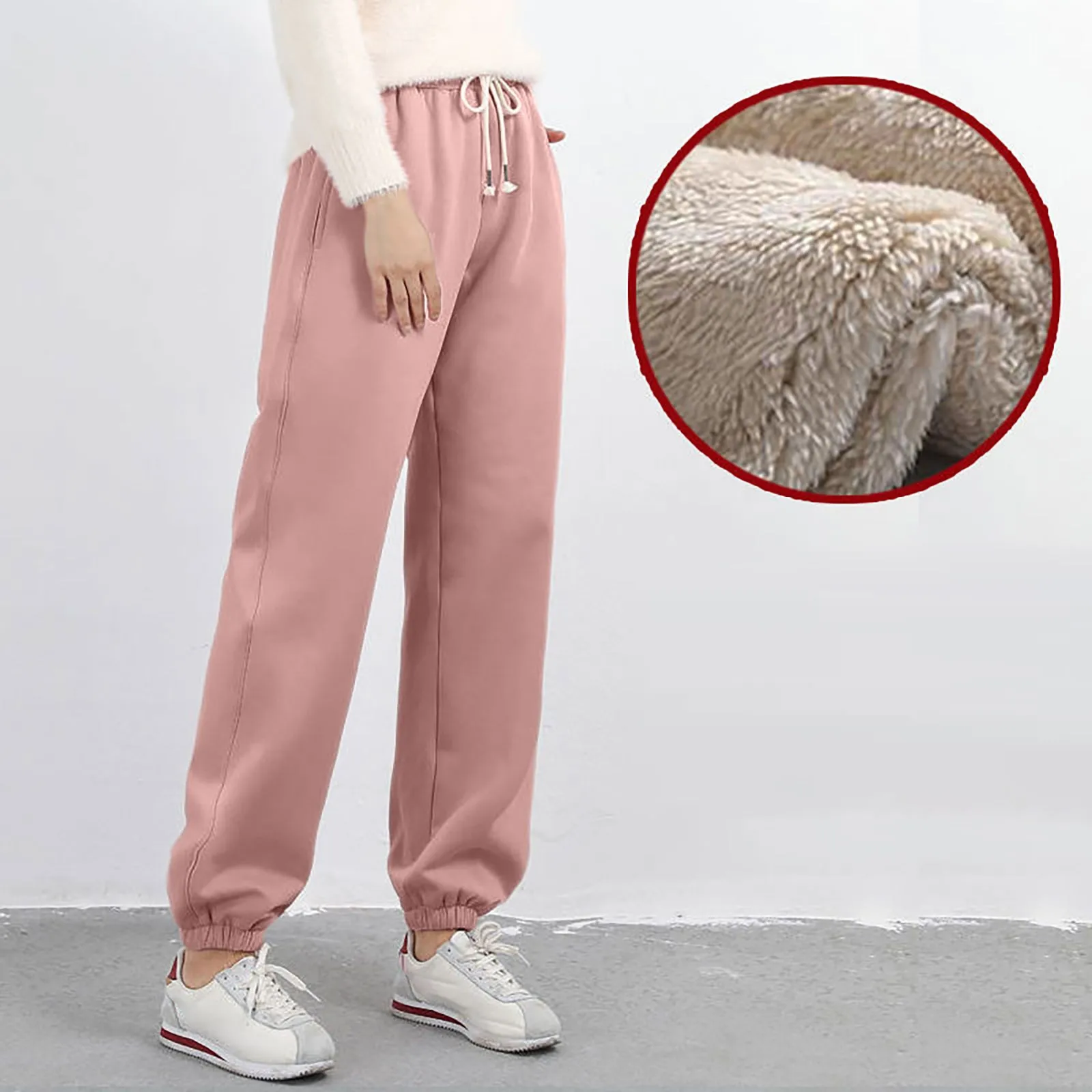 Women Winter Warm Sports Pants Drawstring Fleece Long Thicken Y2K Sweatpants Fashion Casual Soild Color Warm Harem Pants 2024