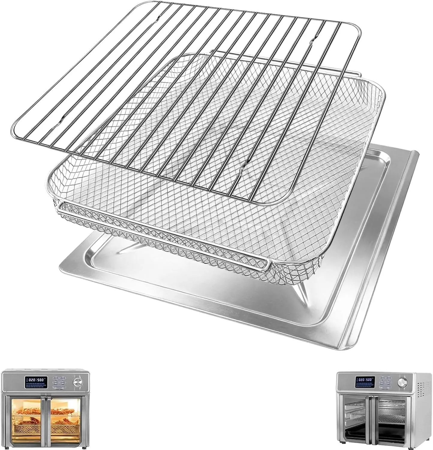 

Комплект сменных аксессуаров для аэрофритюрницы 3-в-1: поддон для сбора жира, корзина и решетка из нержавеющей стали, пригодные для мытья в посудомоечной машине, для универсального приготовления пищи