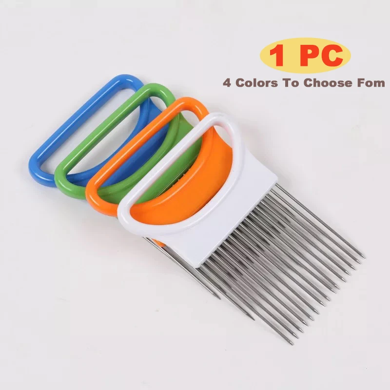 Stainless Steel Onion Needle Onion Fork Vegetables Fruit Slicer Tomato Cutter Cutting Safe Holder Kitchen Accessories Tool