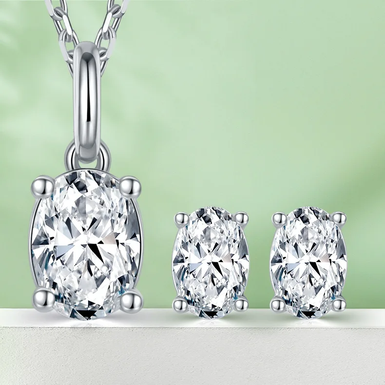 

Ожерелье из стерлингового серебра 925 пробы с муассанитом класса D, простая подвеска в форме яйца, комплект серег-гвоздиков, О стерлинговое серебро с платиновым покрытием