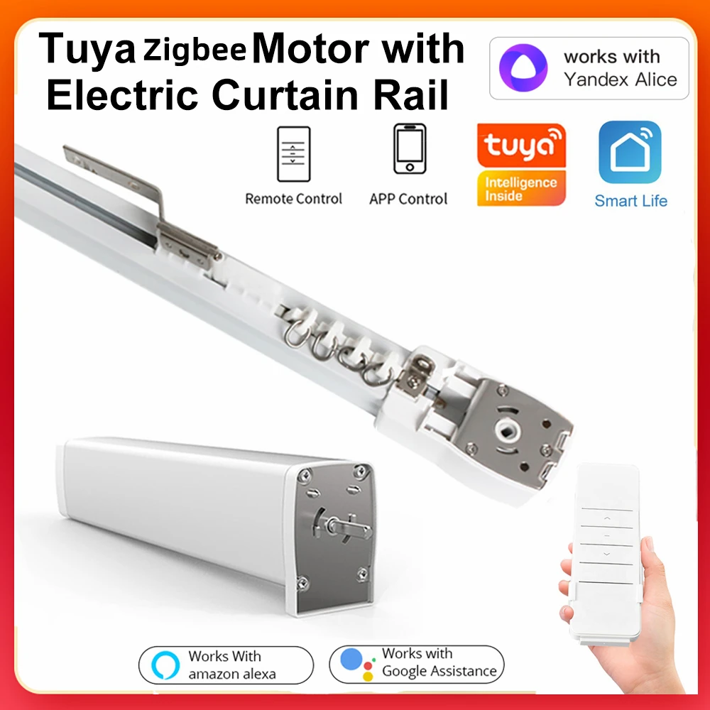 

Tuya Smart Home Customized Electric Curtain Tracks Cornice with Zigbee Curtain Motor Engine Remote Control Support Yandex Alice