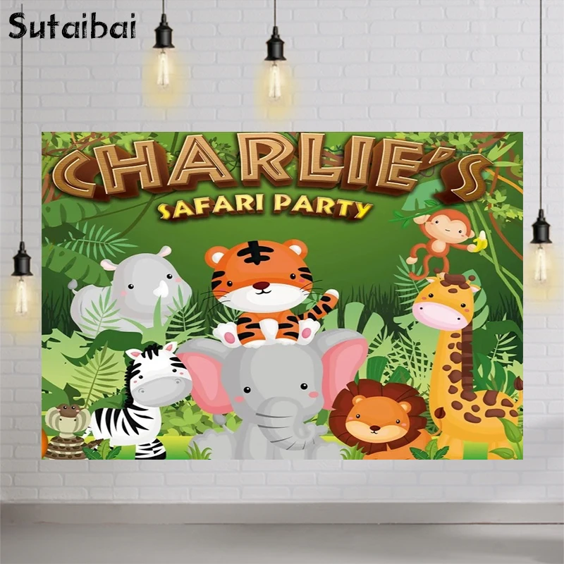 

Kids First Birthday Safari Party Backdrops Newborn Animals Baby Shower Custom Photography Background Jungle Forest Photo Studio