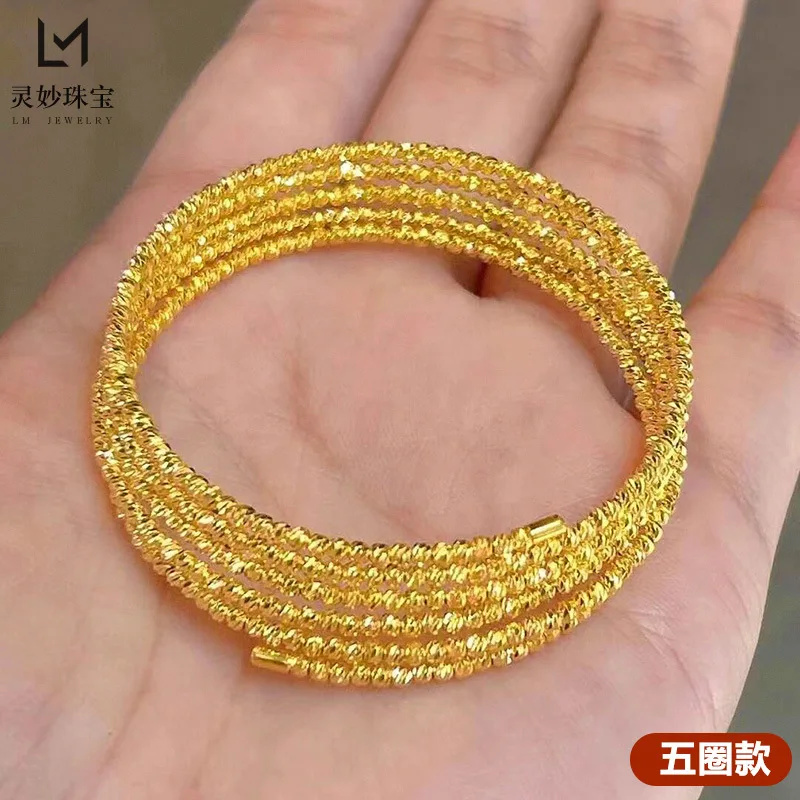 

Luxury 24K 9999 Pure Gold real gold Women's Didi Ball Three-Circle Bracelet Open Spring Memory Bracelet