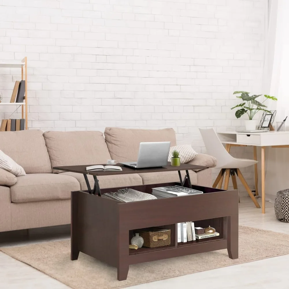 Stolik kawowy z podnoszonym blatem i ukrytą przegrodą do przechowywania, półka do salonu