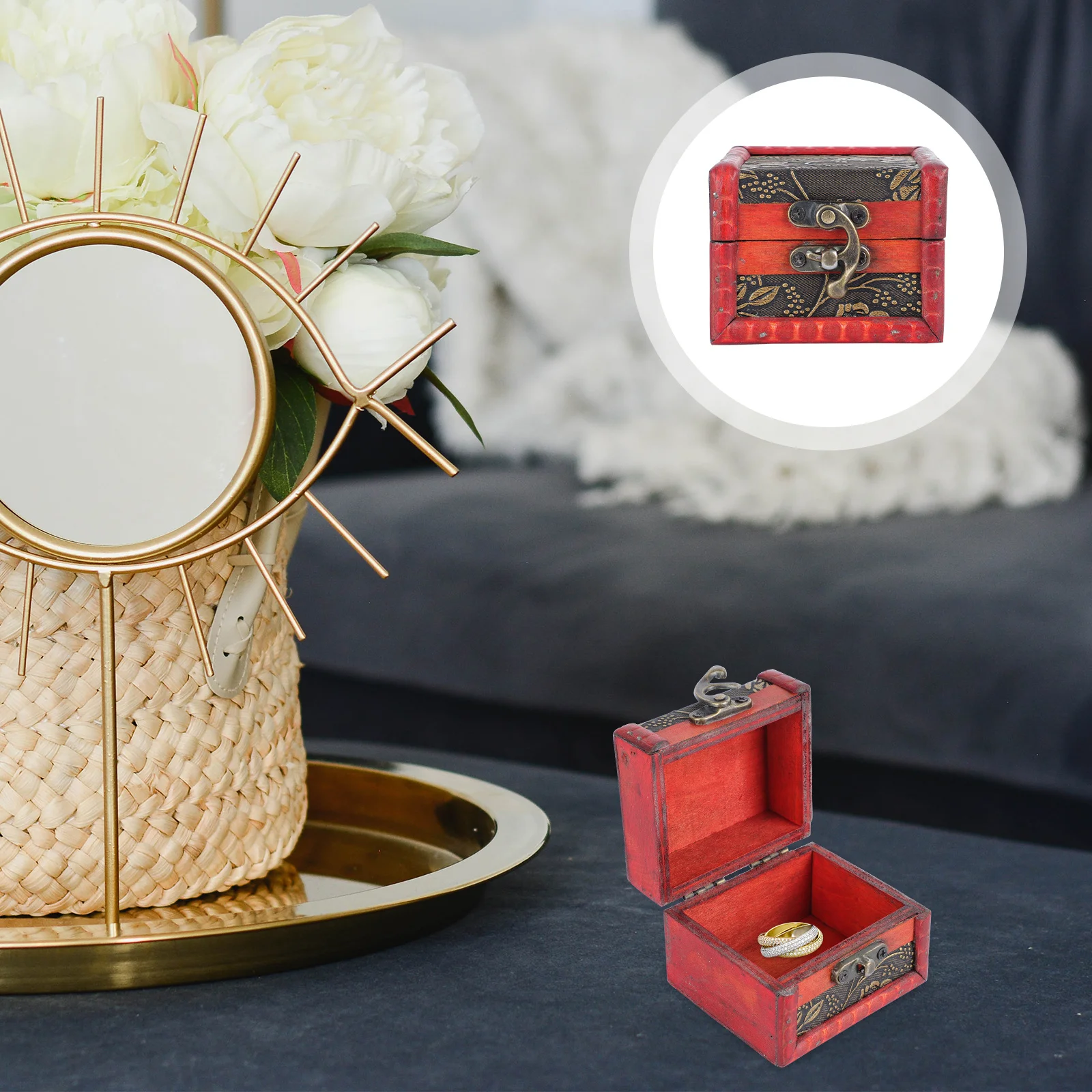 

Small Wooden Jewelry Box Vintage Storage Container for Trinkets Rings Earrings Memory Keepsake Box Retro Style Gift