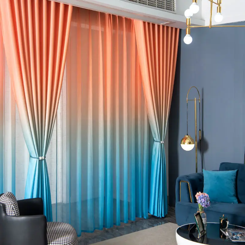 Bedroom Thickened Blackout Curtains Home Living Room Atmospheric Gradient Color Noise-proof Curtain Hotel Luxury Curtain Set