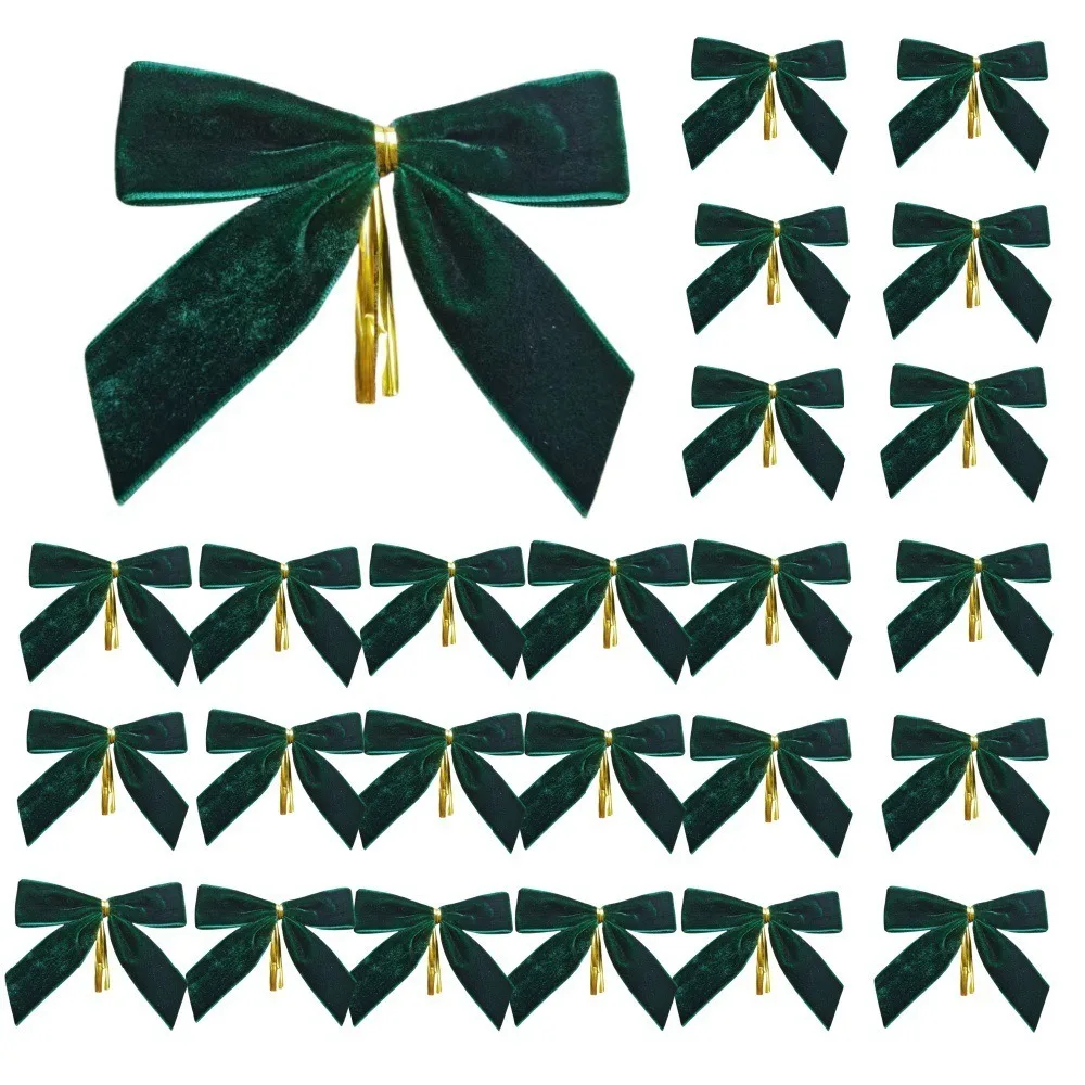 

24PCS Home Decoration Small Red Velvet Christmas Bows with Cable Tie Rustic Christmas Tree Bows Textured Gift Wrap Bow Door
