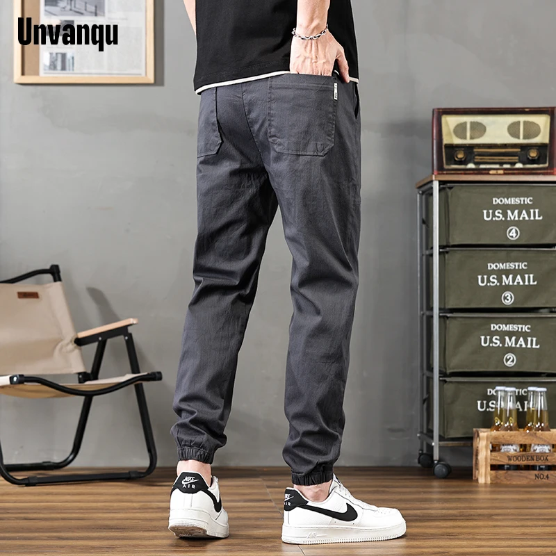 Unvanqu Korean Style Spring Cotton Soft Casual Pants 2024 New Versatile Slim Hip Hop Harem Trousers Street Fashion Work Overalls