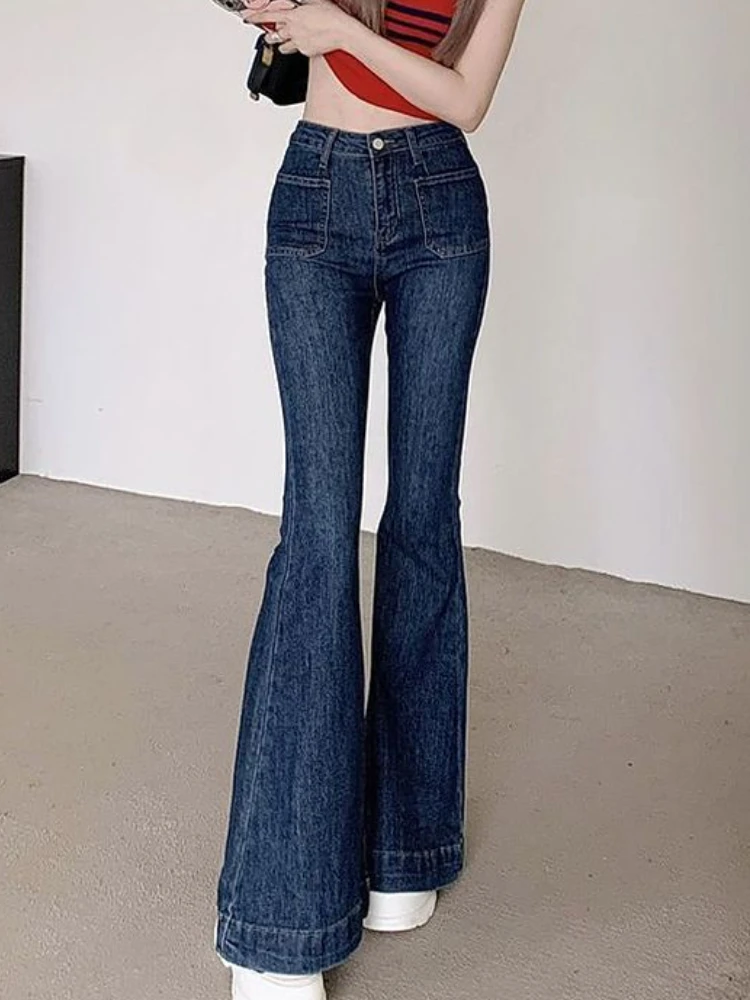 

Autumn Designer Vintage Flare Pants Women Pockets Korean Style Fashion Jeans Female Button High Street Causal Long Pants 2023