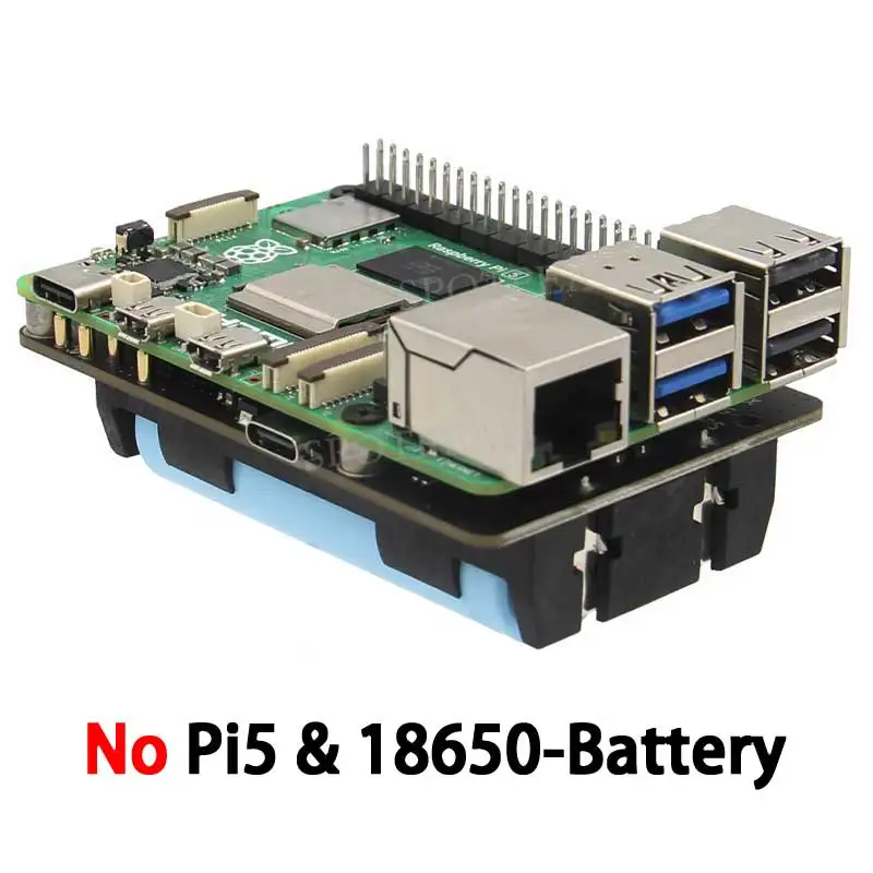 Placa de expansión UPS Raspberry Pi 5, fuente de alimentación ininterrumpida 5V 5A para batería 18650-Li (no incluida)