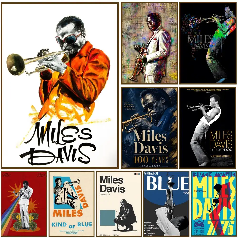 Miles Davis Musician Classic Jazz Poster Self-adhesive Living Room Bedroom Party Bar Decor Moisture-proof Fade-resistant HD