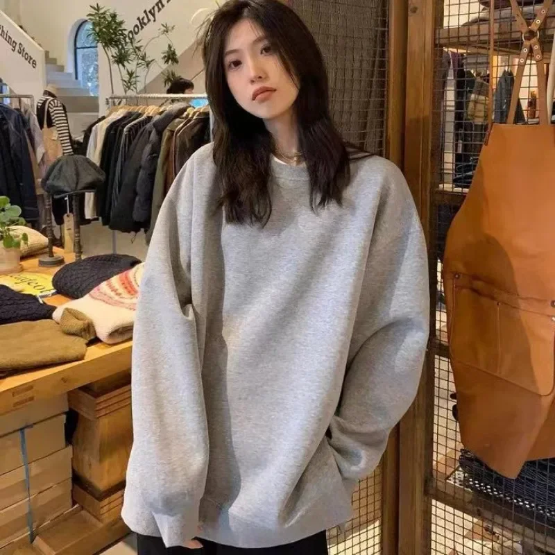 Spring Korean Women Casual Solid Sweatshirts Fashion Long Sleeve Loose Hoodies Streetwear Spring Winter Oversized Pullover Y2k