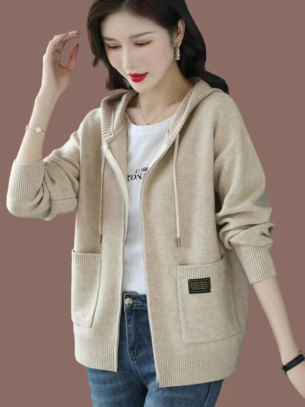 

Women's Thiened Woolen Hoodie Zipper Open Cardigan Loose Sweater Outerwear Autumn Winter Faion Commute Sle Knittedwear