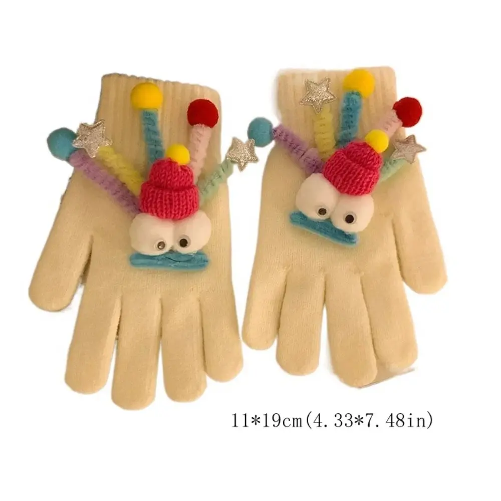 1 pair Fashion Knitted Warm Gloves Full Finger Warm Five-finger Gloves Lovely Soft Cold-Proof Finger Gloves Universal