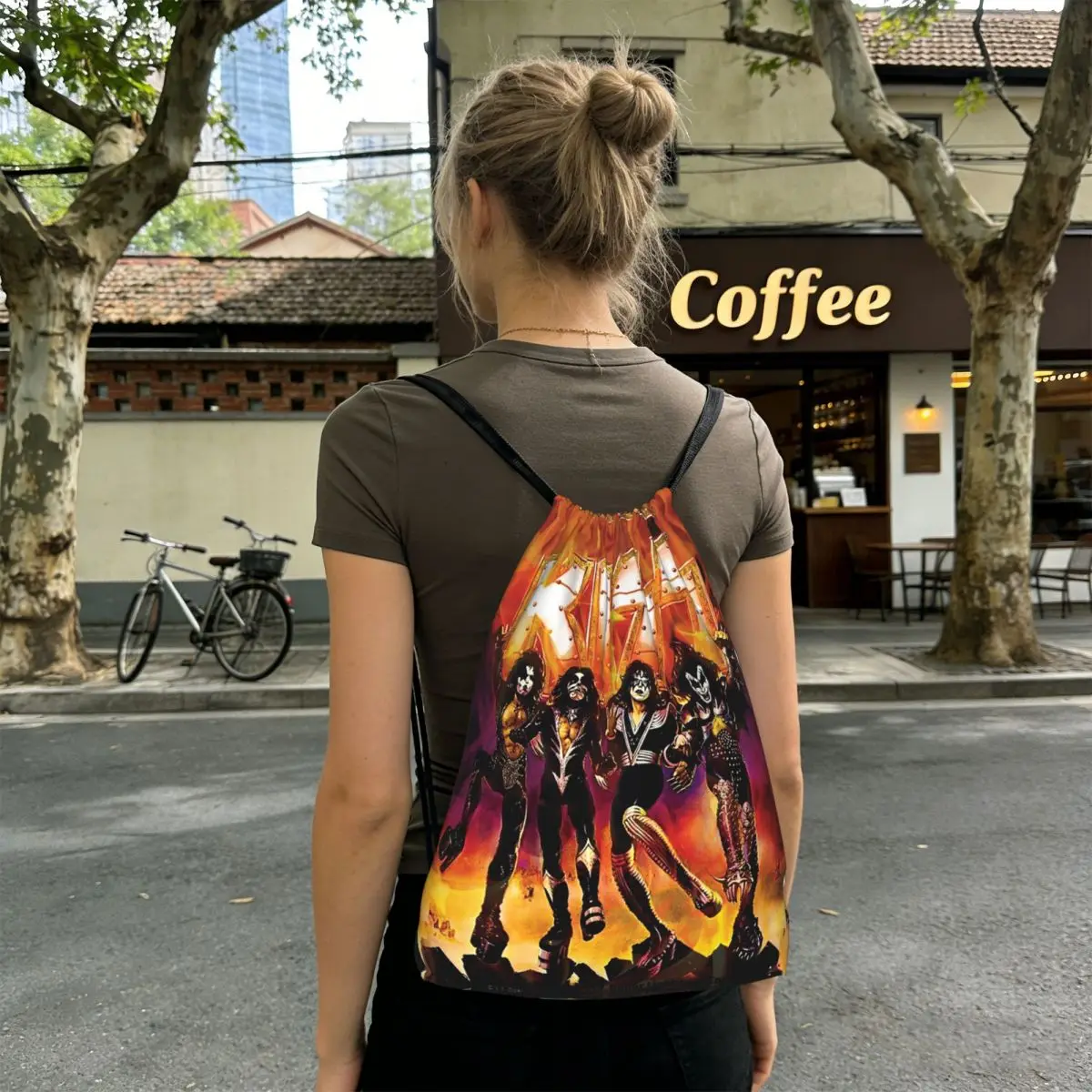 KISS The Band Rock And Roll Backpacks Fashion Drawstring Bags Sundries Bag Book Bags for Man Woman Students