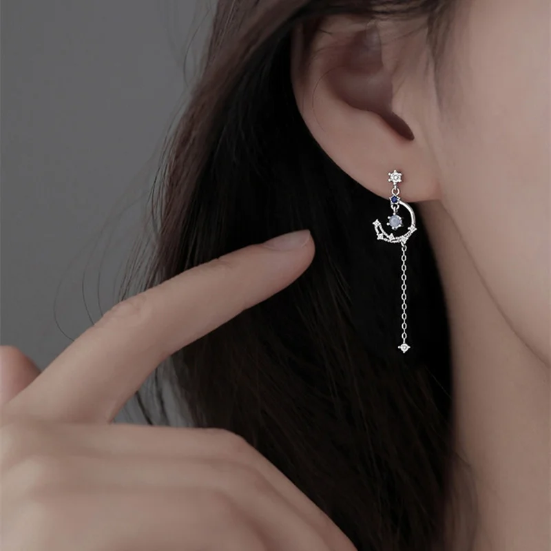 

Moon Butterfly Long Tassel Asymmetric Earrings Stud for Women Korean Star Planet Cloud Drop Earring Party Jewelry