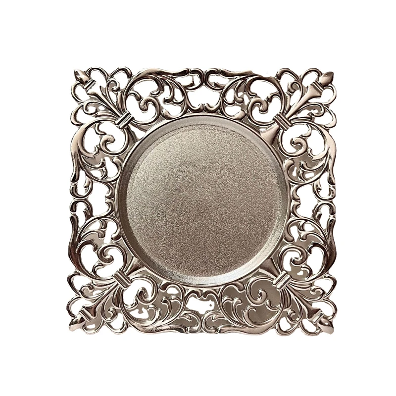 12 Pcs Square Steel Gold Dining Plate Dessert Plate Tray Snack Kitchen Plate Western Steak Kitchen Plate Charger Plate