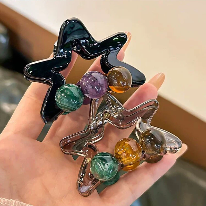 Nieuwe Creatieve Kralen Haarklauwen Clips Voor Vrouwen Meisjes Retro Sweet Star Shark Clip Haarklauw Hoofddeksels Haaraccessoires