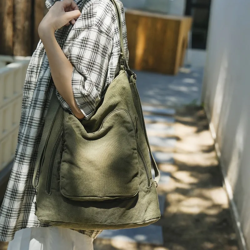 Zdjęcie 3: Torba płócienna unisex, codzienna torba retro typu hobo do noszenia na skos, modna torba na ramię w jednolitym kolorze, lekki plecak o dużej pojemności.