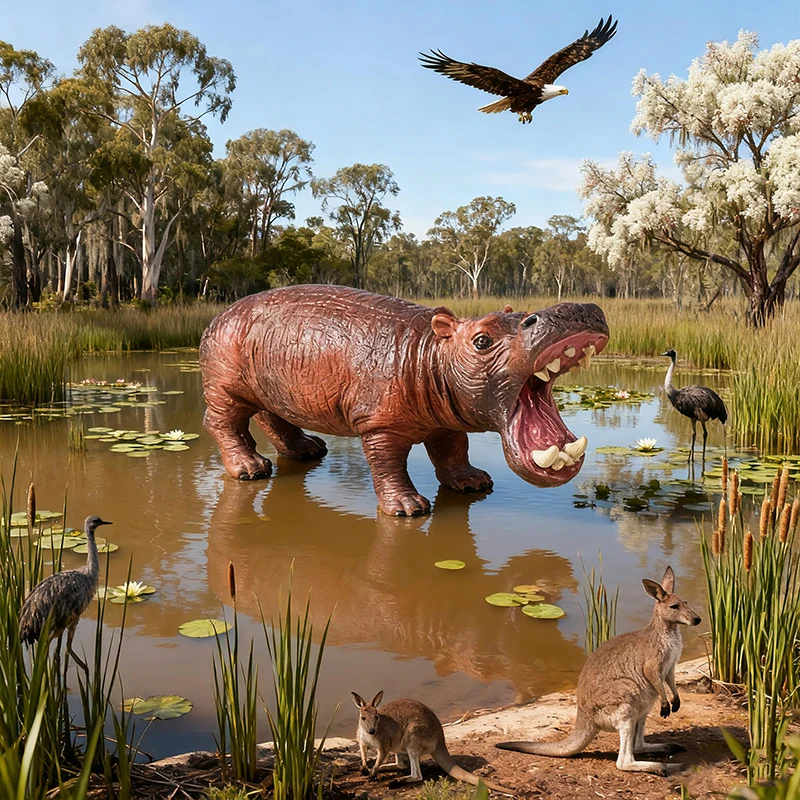 Oenux Simulation Wild Animal Model Rhino Rhinoceros Hippo Hippopotamus PVC Home Ornament Animal Educational Toy For Kids Gift