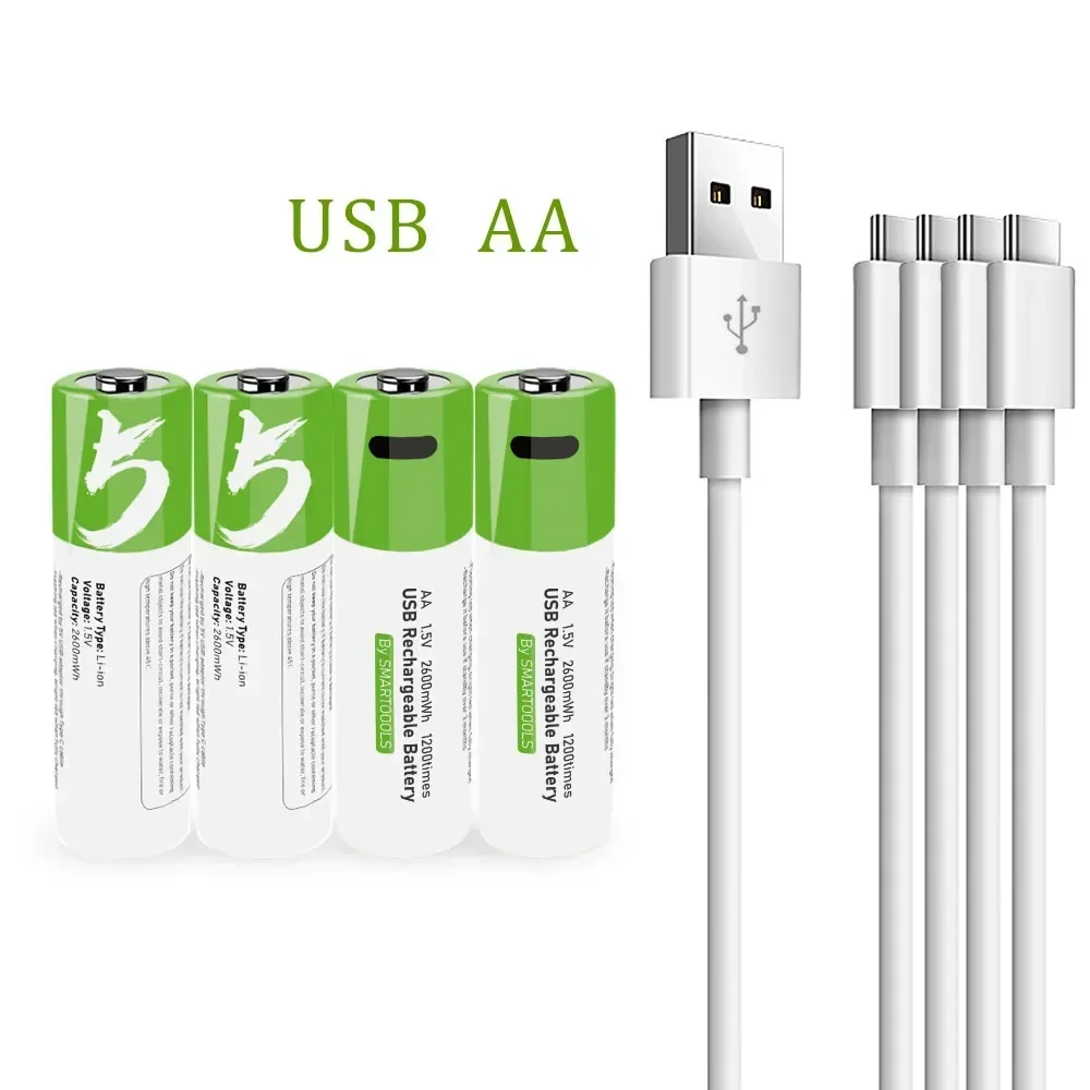 AA rechargeable battery 1.5V 2600 mWh lithium battery for combination lock,remote control, mouse, with USB TYPE-C charging cable