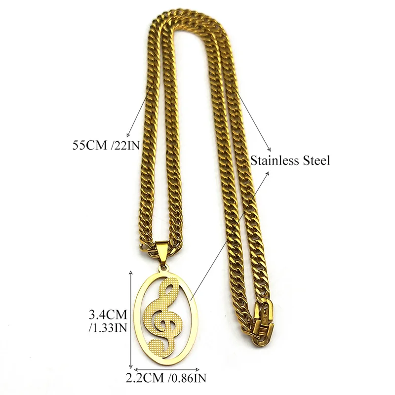 Hiphop Muziek Treble Sleutel Note Ketting Voor Dames Heren Rvs Goud Kleur Hiphop Hals Mannelijke Ketting Sieraden Colar N3550s06