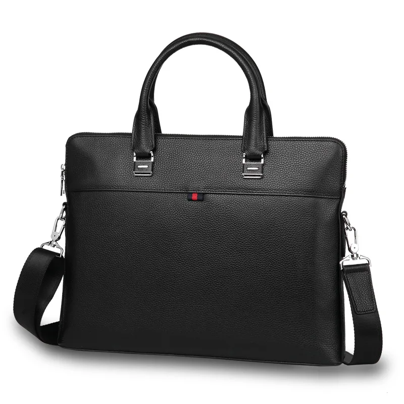 New Briefcase Business Genuine Leather Handbag Horizontal Top Layer Cowhide Men's Luxury Men Bag Single Shoulder Crossbody