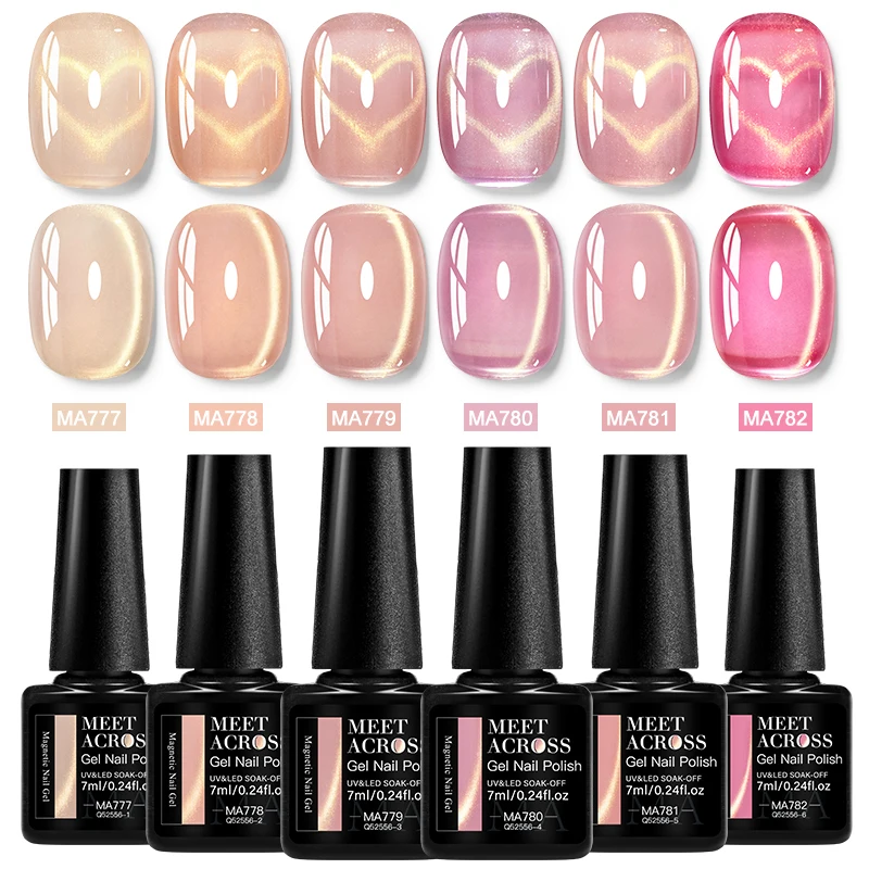 MEET ACROSS 7ml Szklane Koraliki Kocie Oko Żelowy Lakier do Paznokci Flash Złoty Nude Kolor Magnetyczny Żel do Paznokci Letnie Paznokcie Miłość akcesoria do paznokci