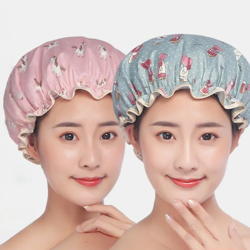 Doppelschichtige Duschhaube, wiederverwendbare wasserdichte PVC-Badekappe für Frauen, umweltfreundlicher Haarschutz zum Duschen, Kochen und Schlafen