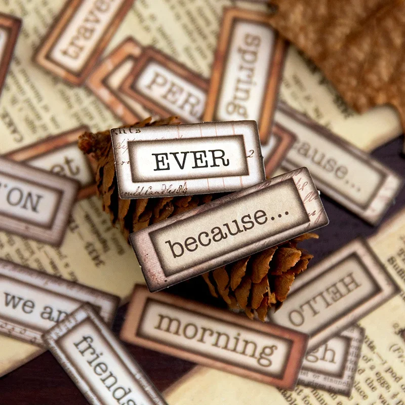 100Pcs Vintage English Border Words Daily Sticker Pack Label Coffee Stains Decoration Supplies Materials Scrapbook 120*85mm