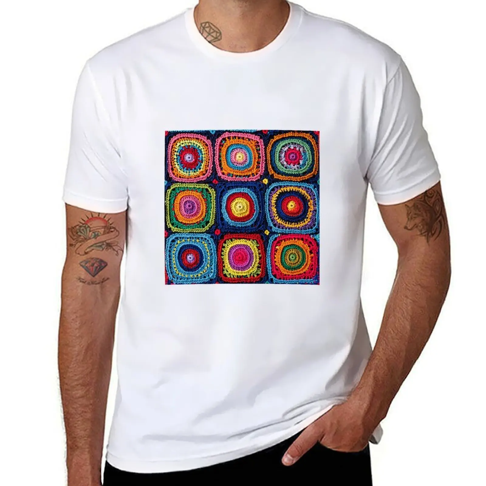 

knitted background granny square T-Shirt man tshirt t shirts with prints man t shirt cotton high quality T-Shirt