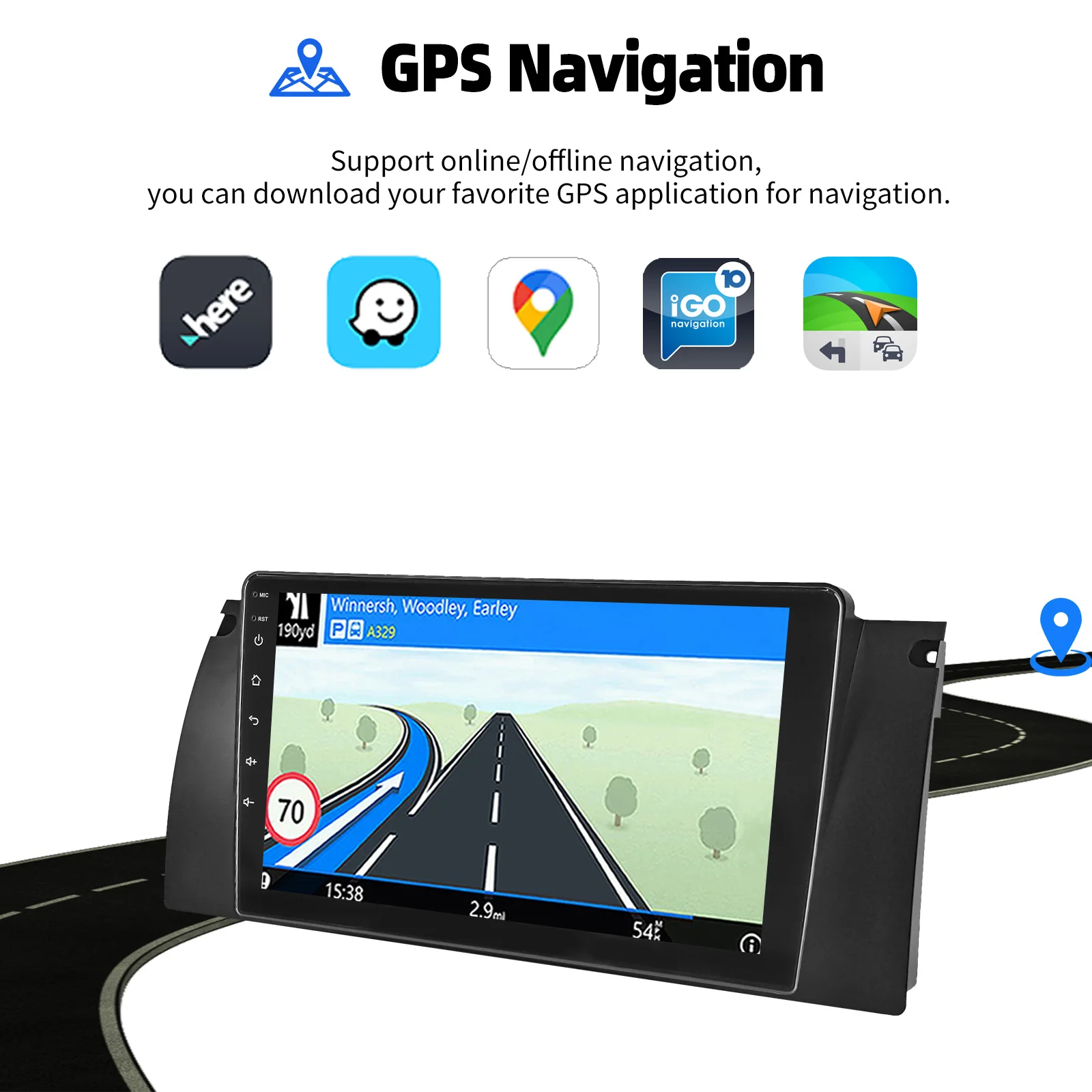 ESSGOO Android 15 9 Zoll IPS Touchscreen Display Apple CarPlay Android Auto Autoradio GPS Navigation USB Spiegel Link Lenkradfernbedienung WIFI Bluetooth FM ASP Geteilter Bildschirm Für BMW 5er E39 X5 E53 7er – Detail 14