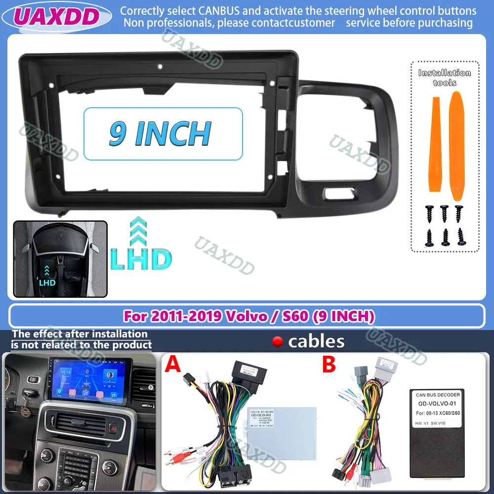 9 Inch Car Frame Fascia Adapter Android Radio Dash Fitting Panel Kit For Volvo S60 2011-2019 cable video harness canbus box 2Din