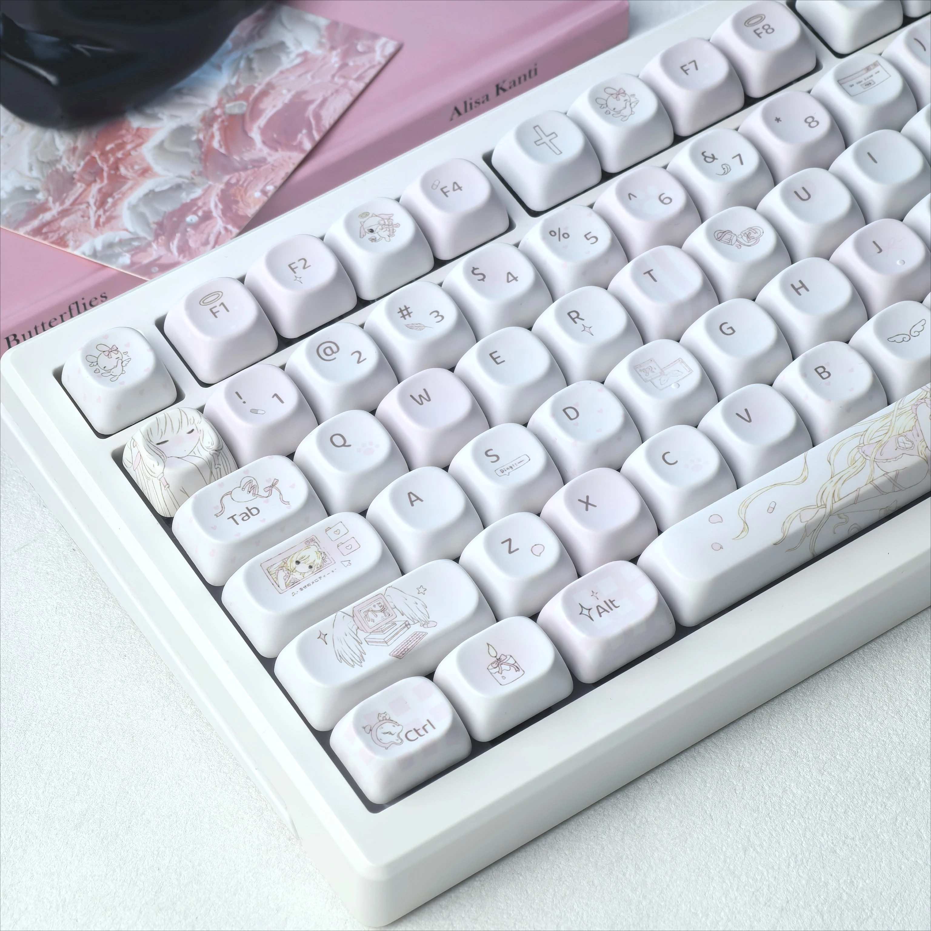 MAIMOOO Keycaps Pink Little Girl Heart Moa Cherry Pbt Material Sublimation Keyboard Keycaps Russian Korean