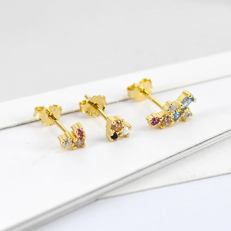 925 Sterling Silver Ear Needle Fine Crystal Zircon Stud Earrings for women Animal/Fruit/Flowers pink Studs cute Girls Jewelry