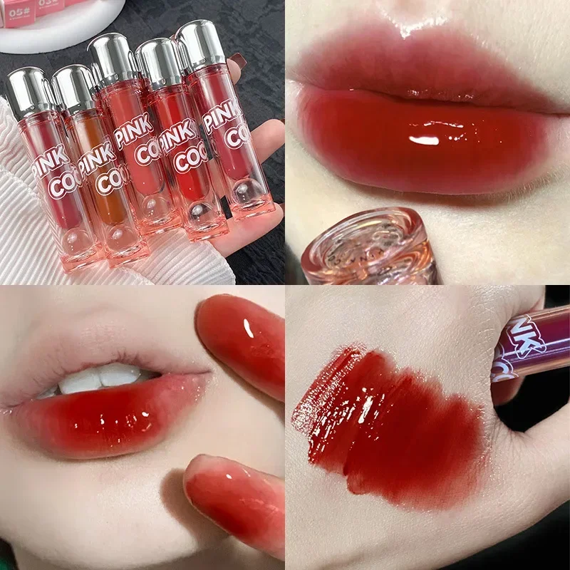 Sexy Red Lipgloss Mirror Glass Water Light Clear Lip Gloss Waterproof and Non Stick Liquid Lipstick Nude Lip Tint Korean Make Up