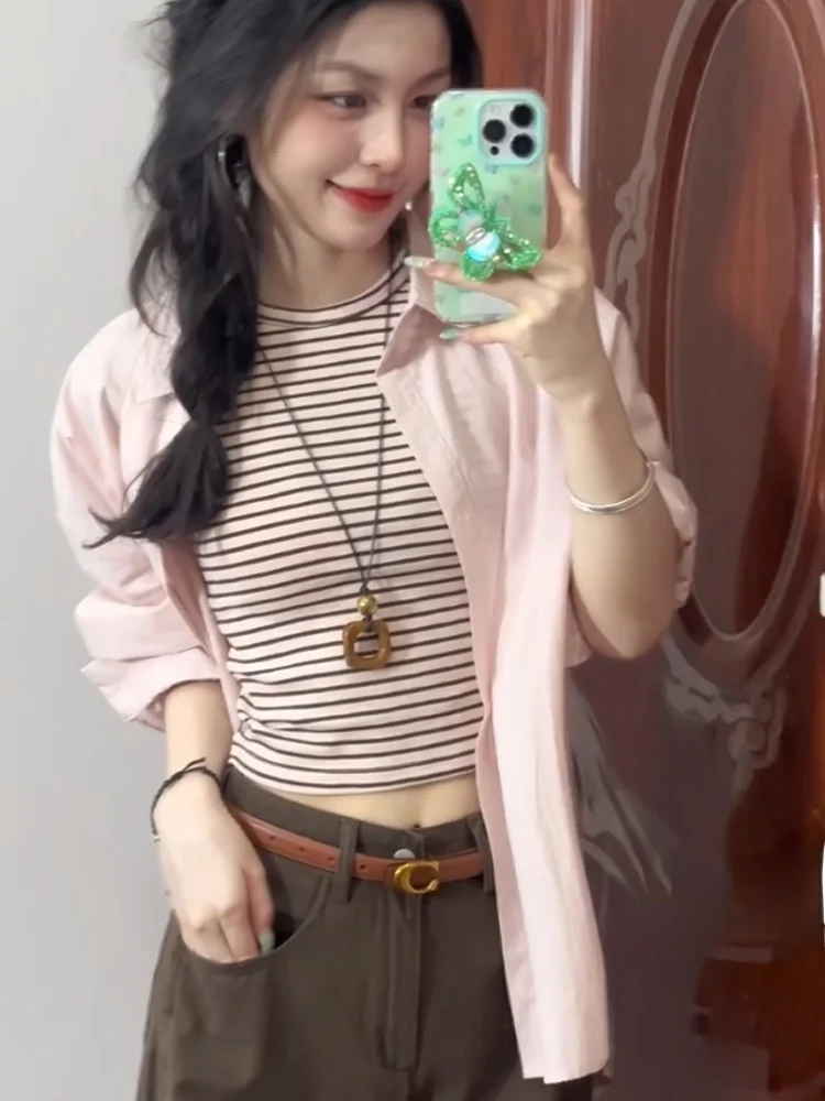 

Korean Sle Long Sve Embroidered Loose Women's irt Summer Outerwear Design Lazy Sle Top Casual Commute Faion