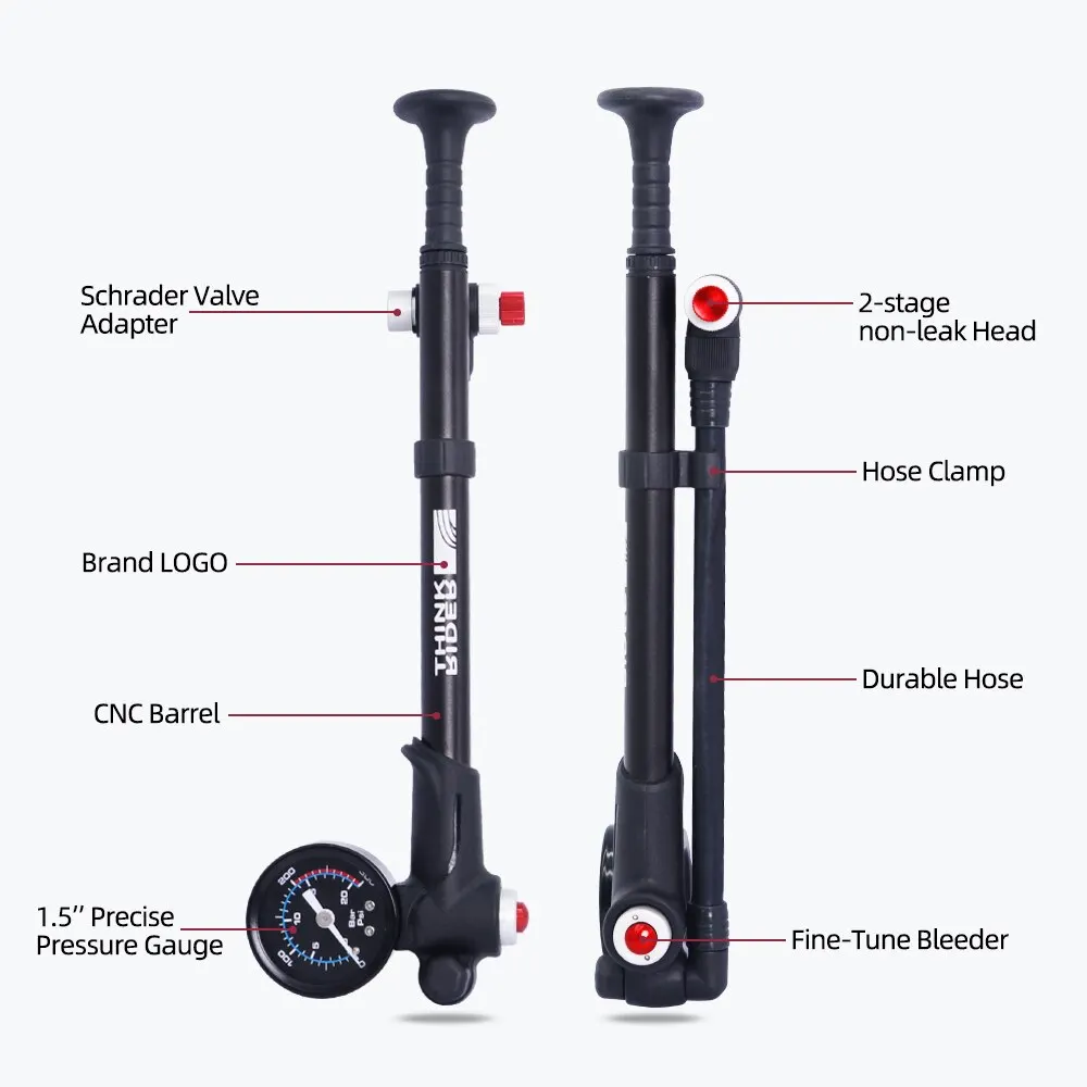 ThinkRider Portátil 300psi Bomba de Ar de Alta Pressão com Medidor para Fork & Suspensão Traseira Amortecedor Montanha