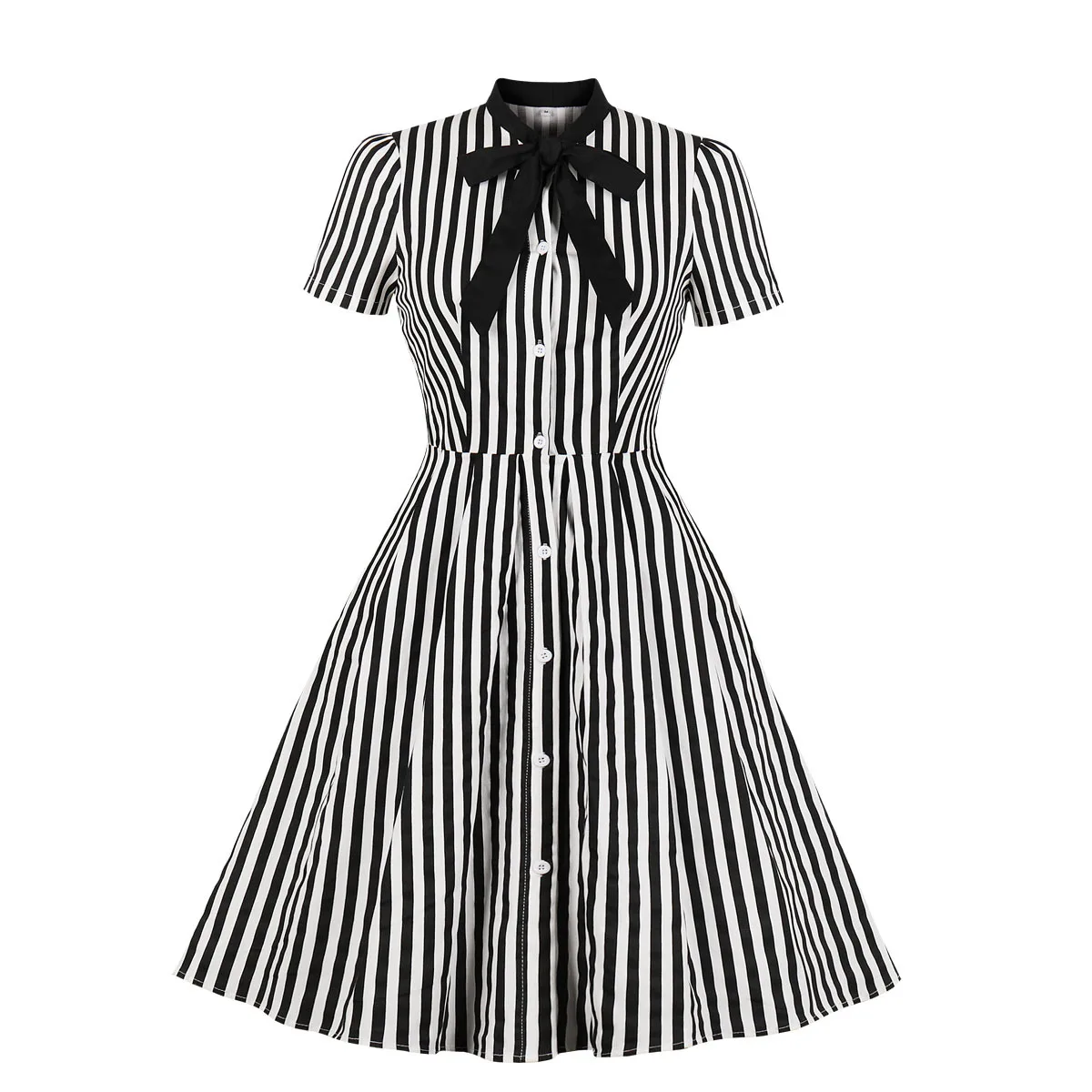 

Retro Women Dress Carnival Striped Button Dress Mardi Gras Party Performance Costumes Cosplay Temperament Swing Dress