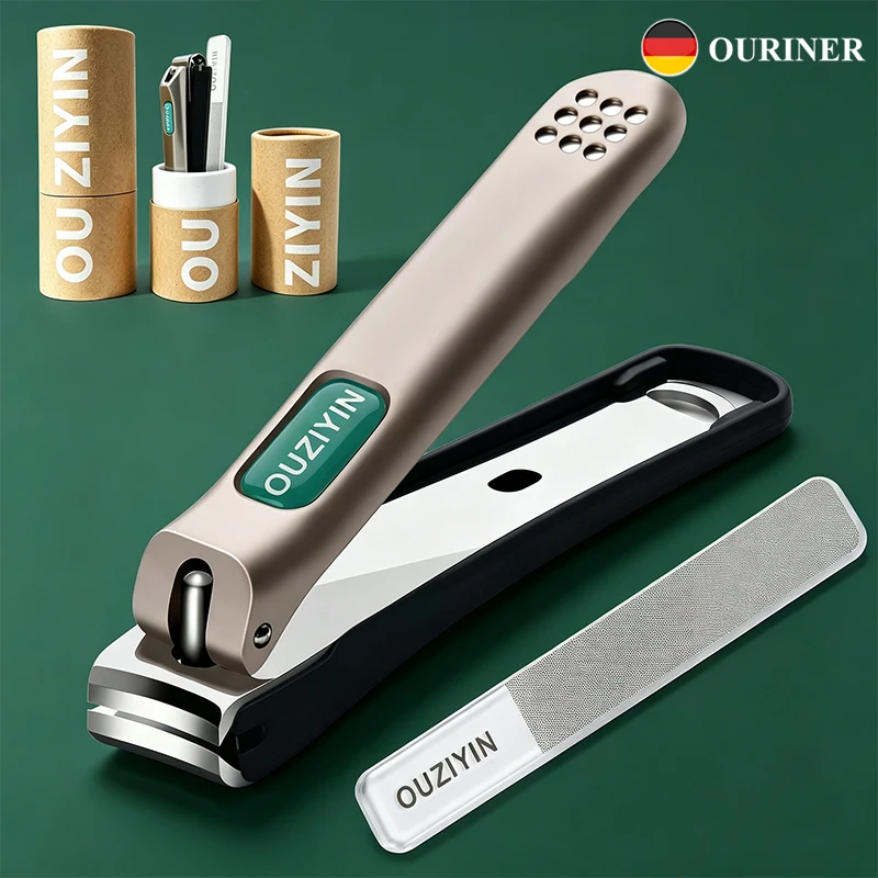 Kit de cortaúñas Ouriner anti-salpicaduras, cortaúñas de acero inoxidable duradero, lima de uñas, herramienta de manicura portátil para uñas de manos 2