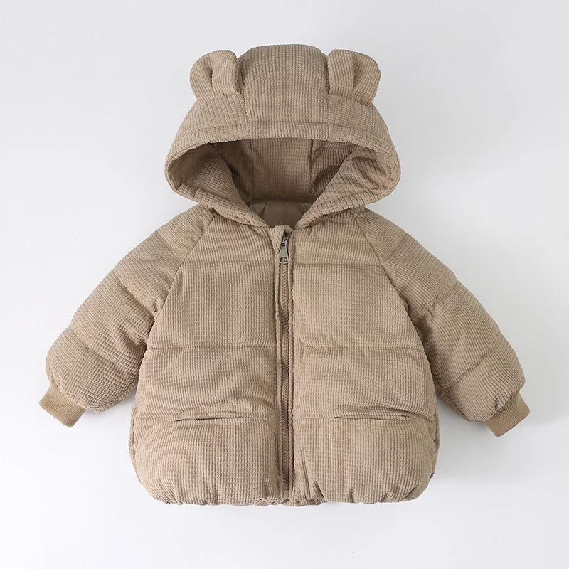 Kids Hooded Corduroy Jackets Winter Autumn Children Thick Warm Outerwear Boys Girls Zipper Solid Classics Clothes 1-6 Years