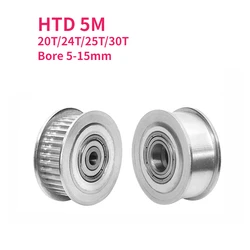 1pcs HTD 5M 20T/24T/25T/30 Teeth Idler Pulley Tensioner Wheel Bore 5-15mm with Bearing Guide Synchronous Pulley Width 16/21/27mm