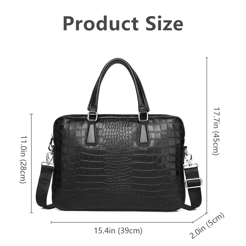 New Men\'s Briefcase 100% Genuine Leather Handbags Crocodile Pattern Men\'s Official Bag 15 inch laptop bag messenger bag