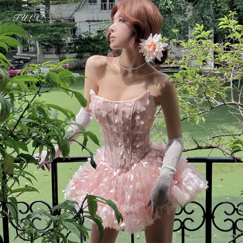 

TULX Fairy Mini Pink Bow Prom Dress O Neck Sleeveless Formal Event Party Dress Women Short Above Knee Special Pageant Gowns 2025