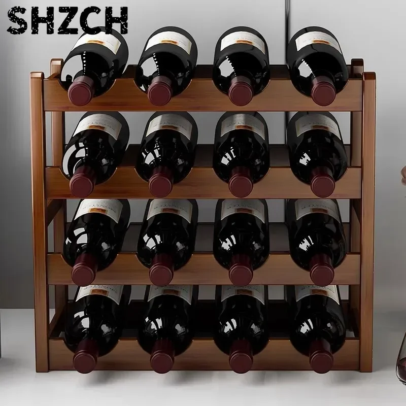 Stackable Wine Rack 16-Bottle Wooden Wine Holder for Cabinet 4 Tier Wine Shelf Stand Bar Dining Room Living Room