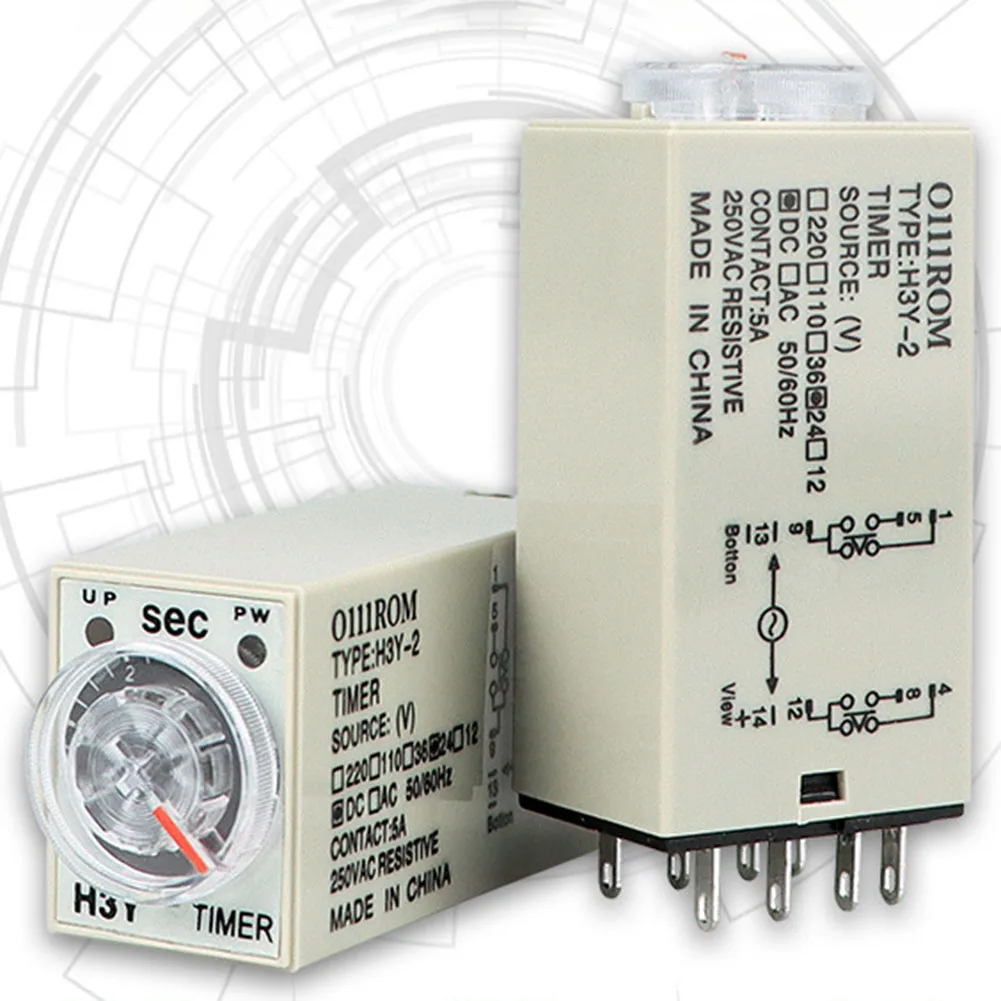 Time Relay Delay Timer Relay 5.7x2.8x2.2cm AC220V DC24V Adjustable H3Y-2 Industrial Commercial Supplies Brand New