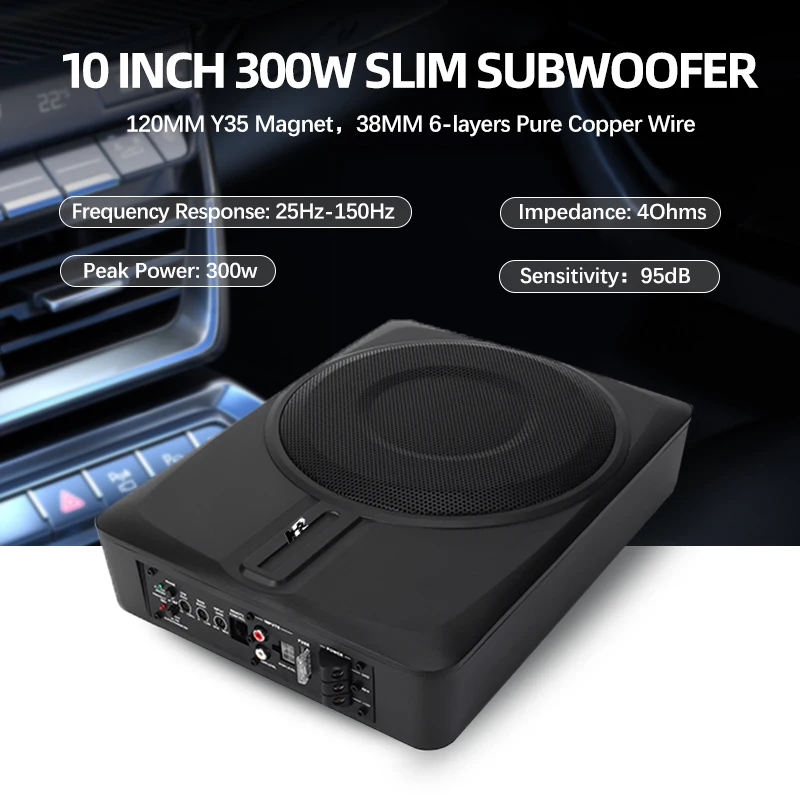 Factory High qualty Popular Sell 10 Inch RMS 180W 4Ω Active Slim Subwoofer 150mm-Magnet Aluminum Car Under seat bass speaker